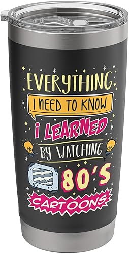 Retro Cartoons - Vaso aislado de acero inoxidable con diseño nostálgico de los años 90 y 80