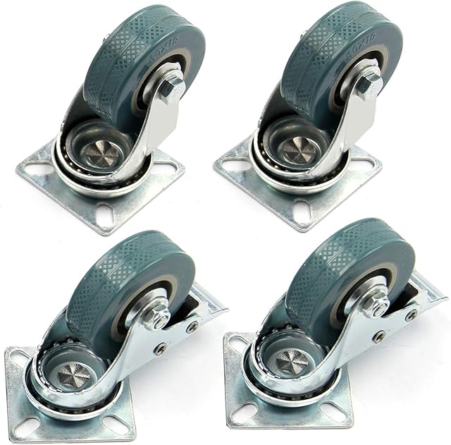KingSaid 4Pcs Swivel Castor Rubber Heavy Duty Castor Wheels 50mm Heavy Duty Castor Wheels Rubber Swivel Trolley Furniture Casters Load Capacity 50Kg