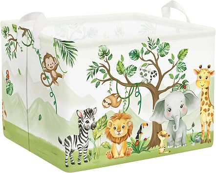 Forest Animals Laundry Hamper Woodland Tree Large Storage Basket Parents Organizer Kids Clothes Toy Bins for Bedroom, Bathroom, Elephant, 36L