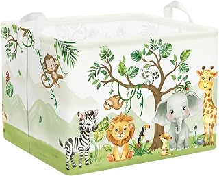 Forest Animals Laundry Hamper Woodland Tree Large Storage Basket Parents Organizer Kids Clothes Toy Bins for Bedroom, Bathroom, Elephant, 36L