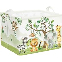 Forest Animals Laundry Hamper Woodland Tree Large Storage Basket Parents Organizer Kids Clothes Toy Bins for Bedroom, Bathroom, Elephant, 36L