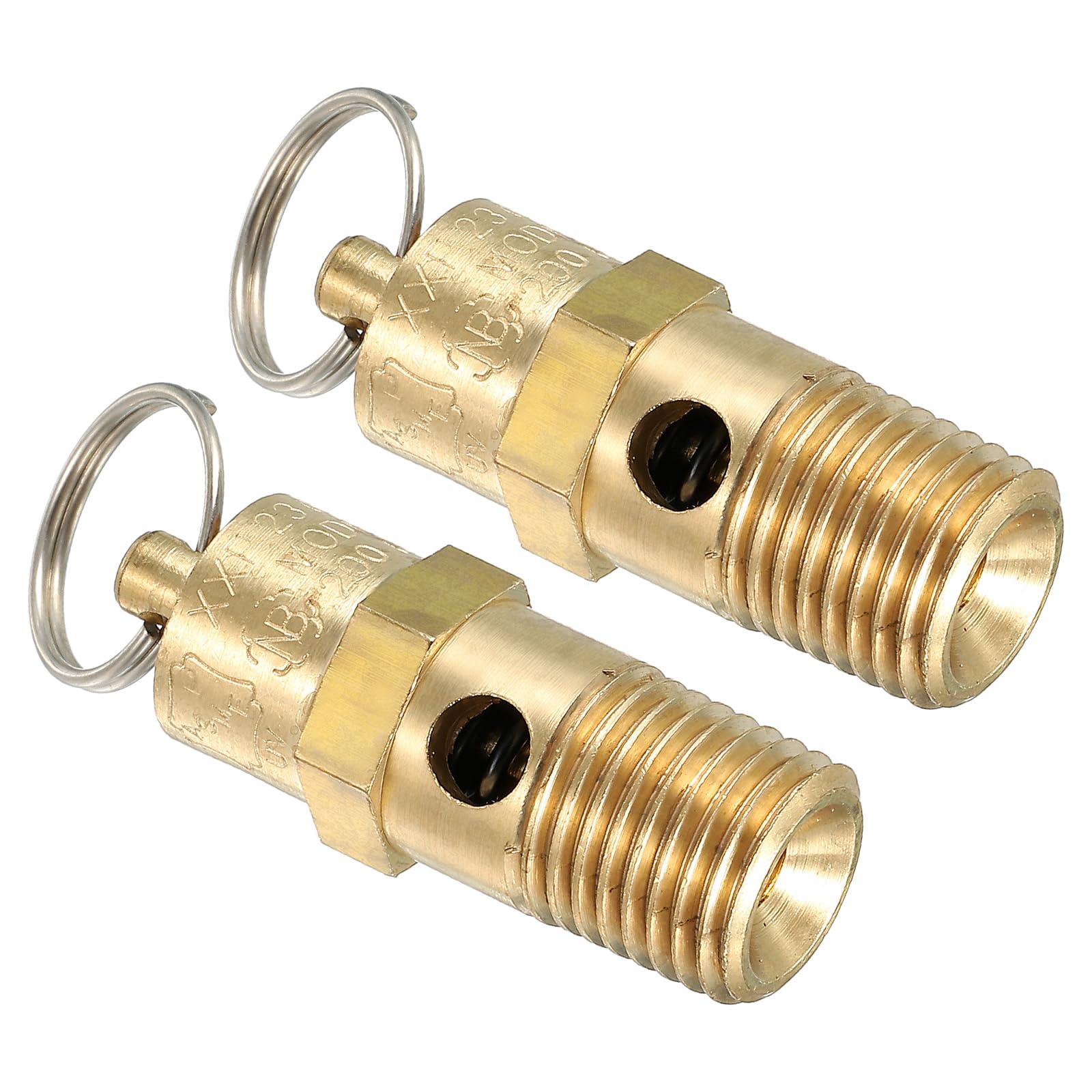 2-Pack 1/4 Inch NPT Brass Safety Valve For Air Compressors – 125-270 PSI Automatic Pressure Relief, Gold Finish, Multiple Set Points Available
