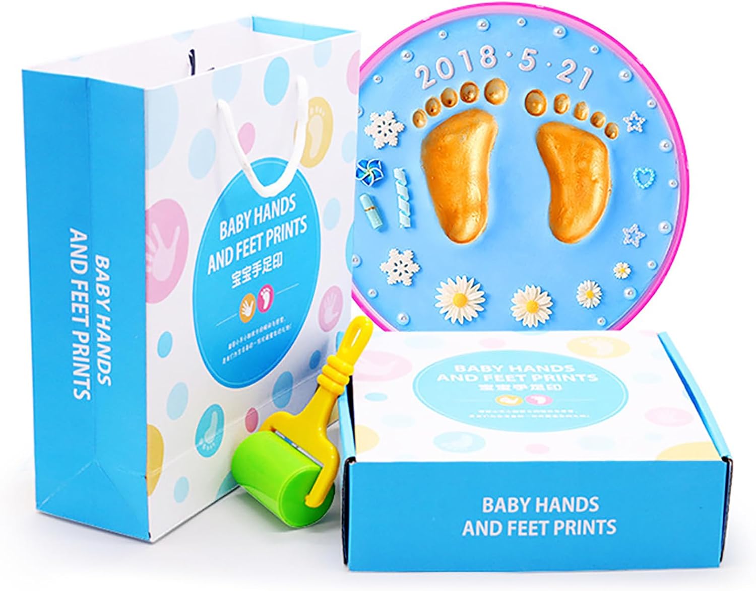Baby Hand and Foot Print Kit Easy for Newborn Anniversary, Premium Sound Material (Pink Box)