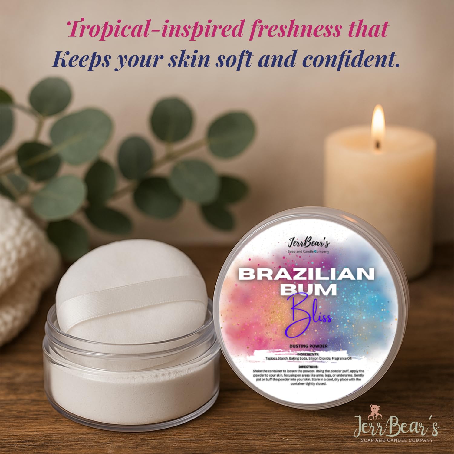 Brazilian Bum Bliss Dusting Powder, Talc Free Body Formula for Women, Soft Scented Skin Care, Baking Soda Free for Smooth Finish, Gentle Powder for Daily Freshness, (4oz Jar)