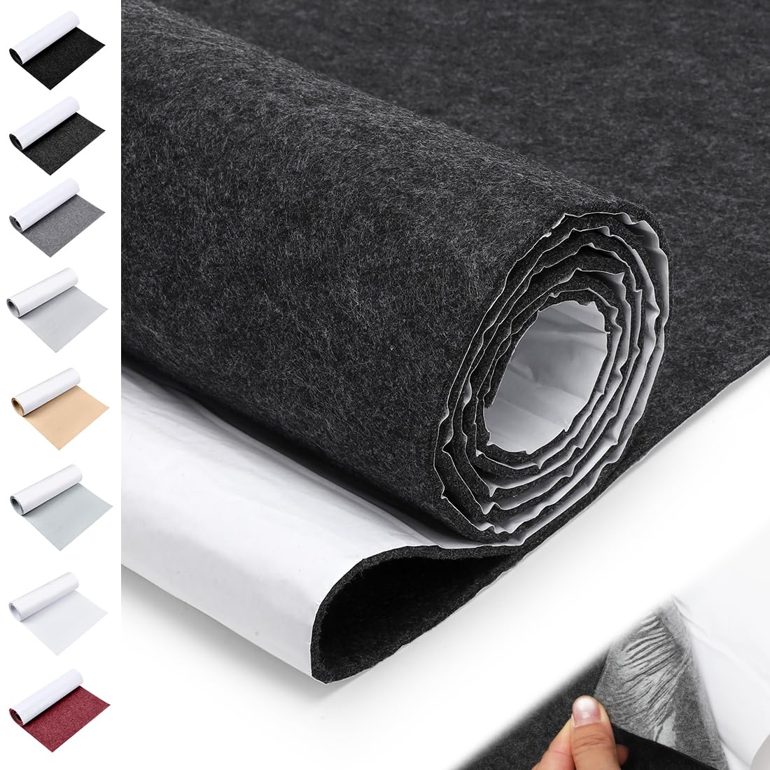 LOMUG Selbstklebende Filzstoff Dunkelgrau 40 x 220 cm Filz Selbstklebend 3mm stark Klebefilz Selbstklebend Filzrolle Bastelfilz für DIY Box Liner Stühle Möbel Bodenschutz