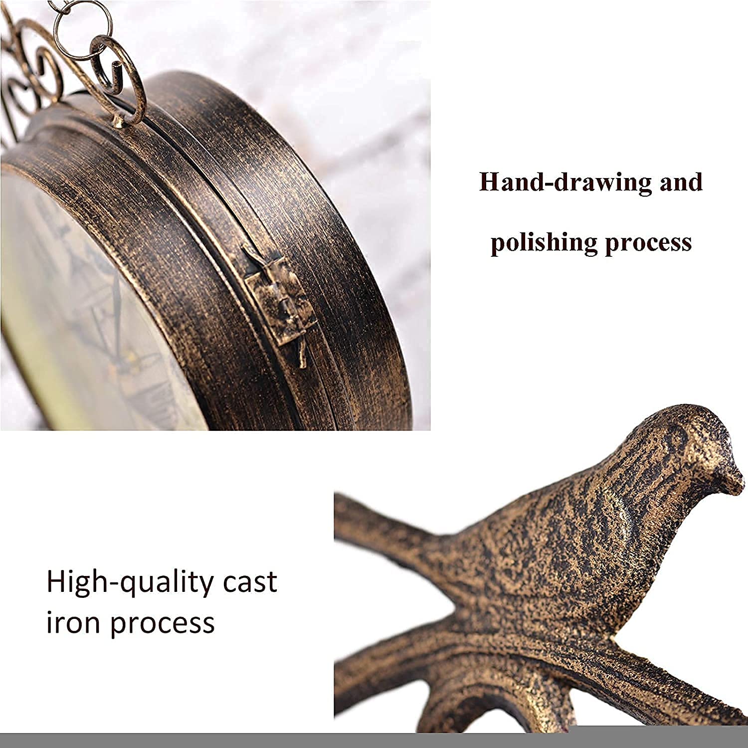 Orologio da parete da giardino, resistente alle intemperie, per esterni, 30,5 cm, retro double-face, per interni ed esterni, da appendere e decorazione antica, orologio da parete per esterni e