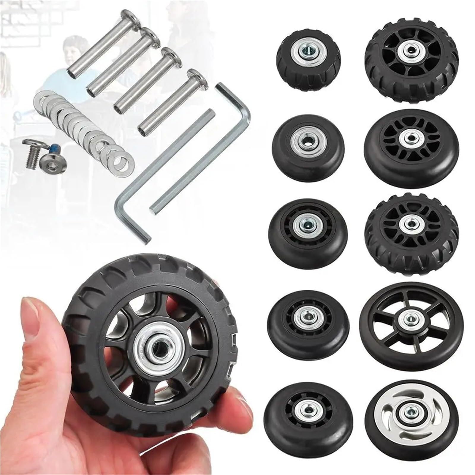 Ruedas para Maletas De Viaje Ruedas De Repuesto Universales for Maleta, Kit Herramientas Reparación Giratorias, Ejes Duraderos, Silencioso, con Tornillo, 8 Uds(74mm-28.7mm)