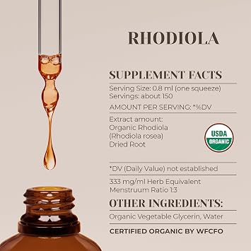 Rhodiola USDA Organic | Alcohol-Free Extract, Organic Herbal Drops, Supplement | Tincture Made from 100% Certified Organic Rhodiola (Rhodiola Rosea) Dried Root 4 oz
