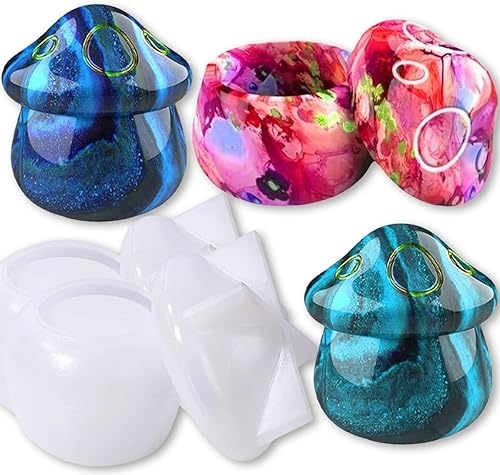 2 juegos de moldes de resina para frascos de silicona, tarros de hongos, moldes de silicona con tapas para fundición de resina epoxi para hacer