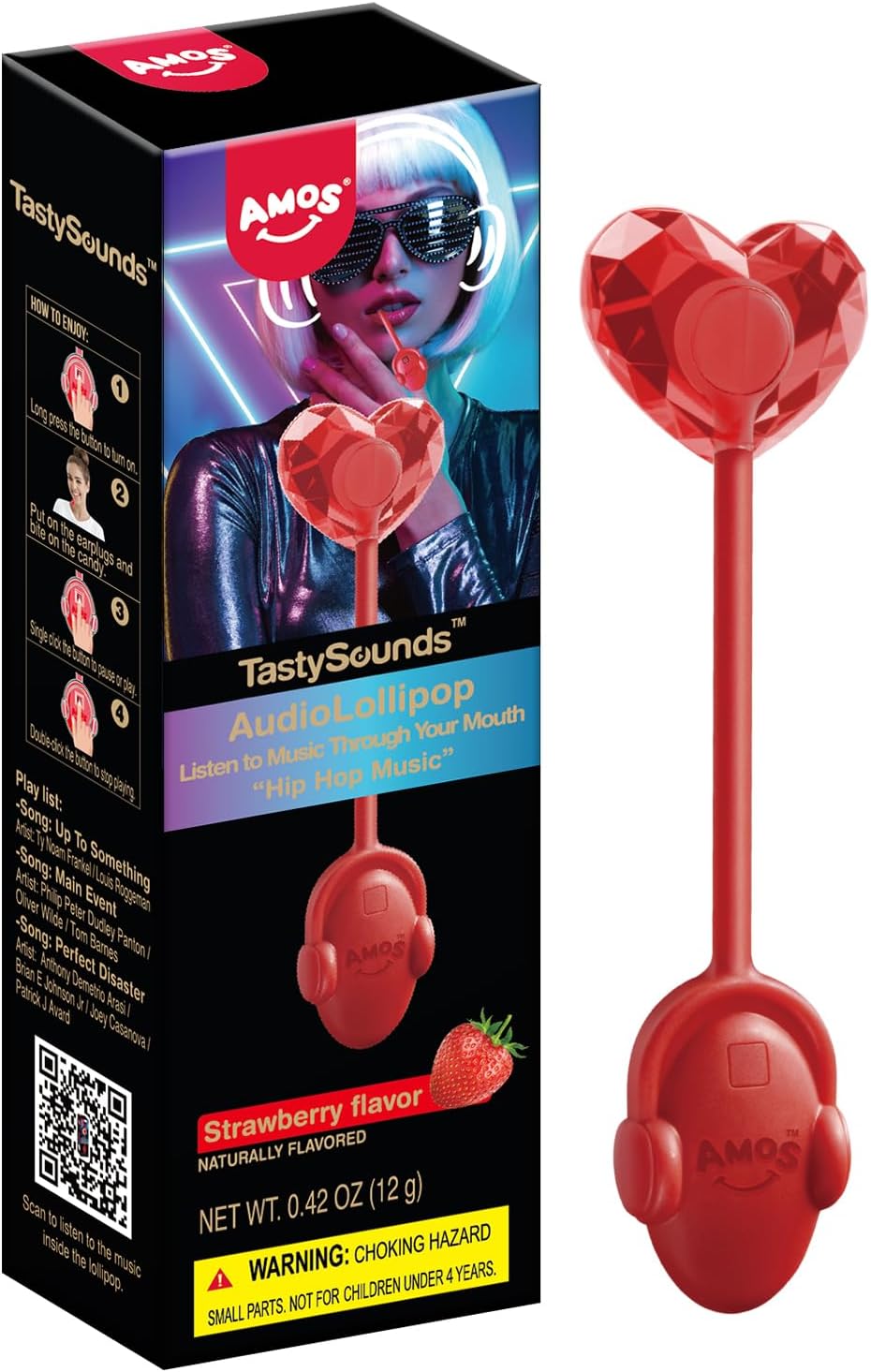 Amos Music Lollipop Candy Suction Cup Strawberry Flavor Audio Singing Lollipop Sugar Free Unique Lover Gift