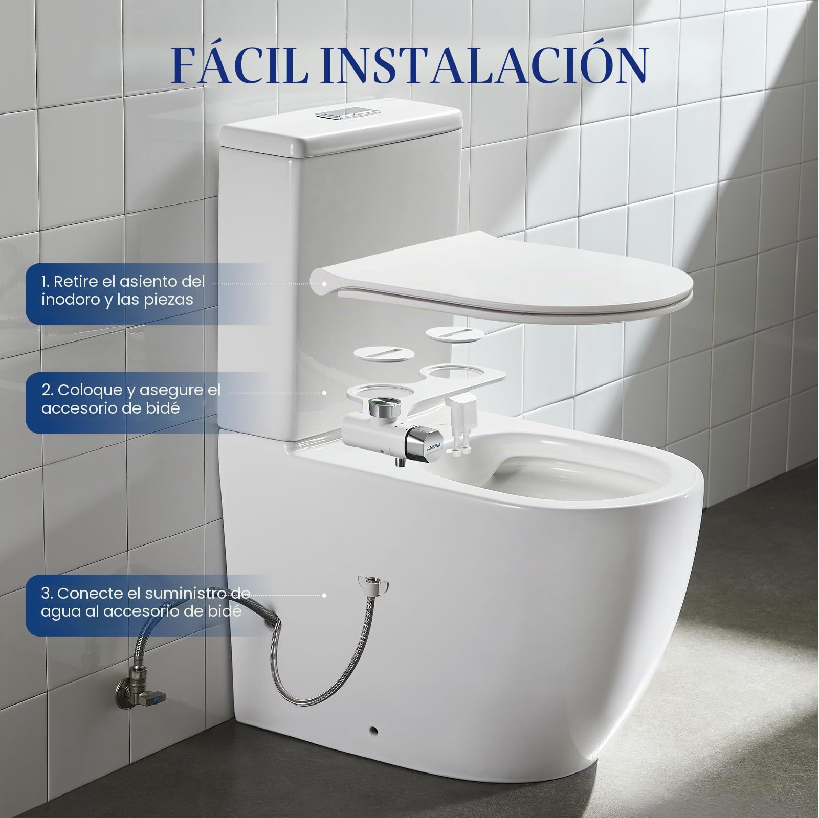 Pulverizador Bidet para WC No Eléctrico con Doble Boquilla Retráctil y Autolimpiante, Control de Presión, Limpieza Frontal y Trasera TT17NA
