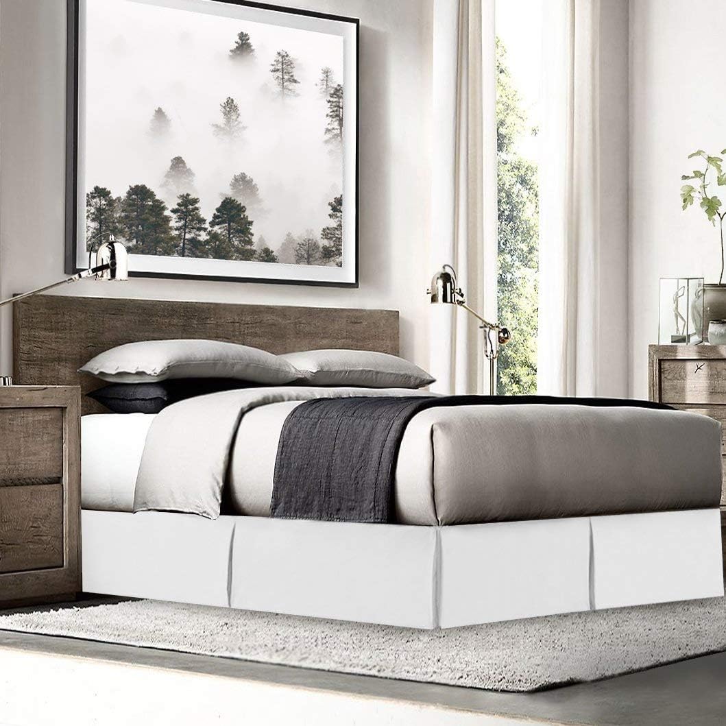 Luxury Hotel Collection Bed Skirt with 15-inch Drop - Double Brushed Microfiber Pleated Dust Ruffle - White - Queen