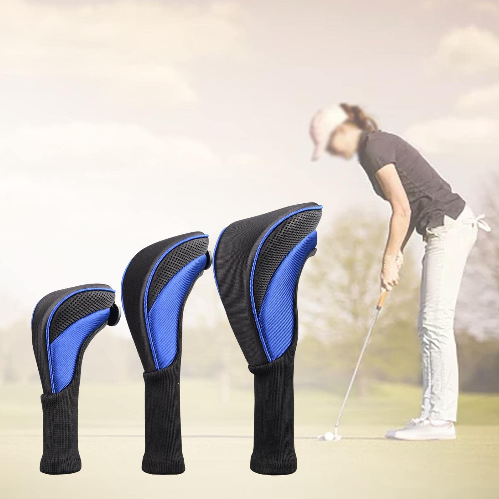 LOVIVER 3Pcs Golf Club Head Cover Set # 1 3 5 Driver Woods Headcovers avec étiquettes Golf Accessoires Club Protection Hybrid Head Cover Set Long Neck