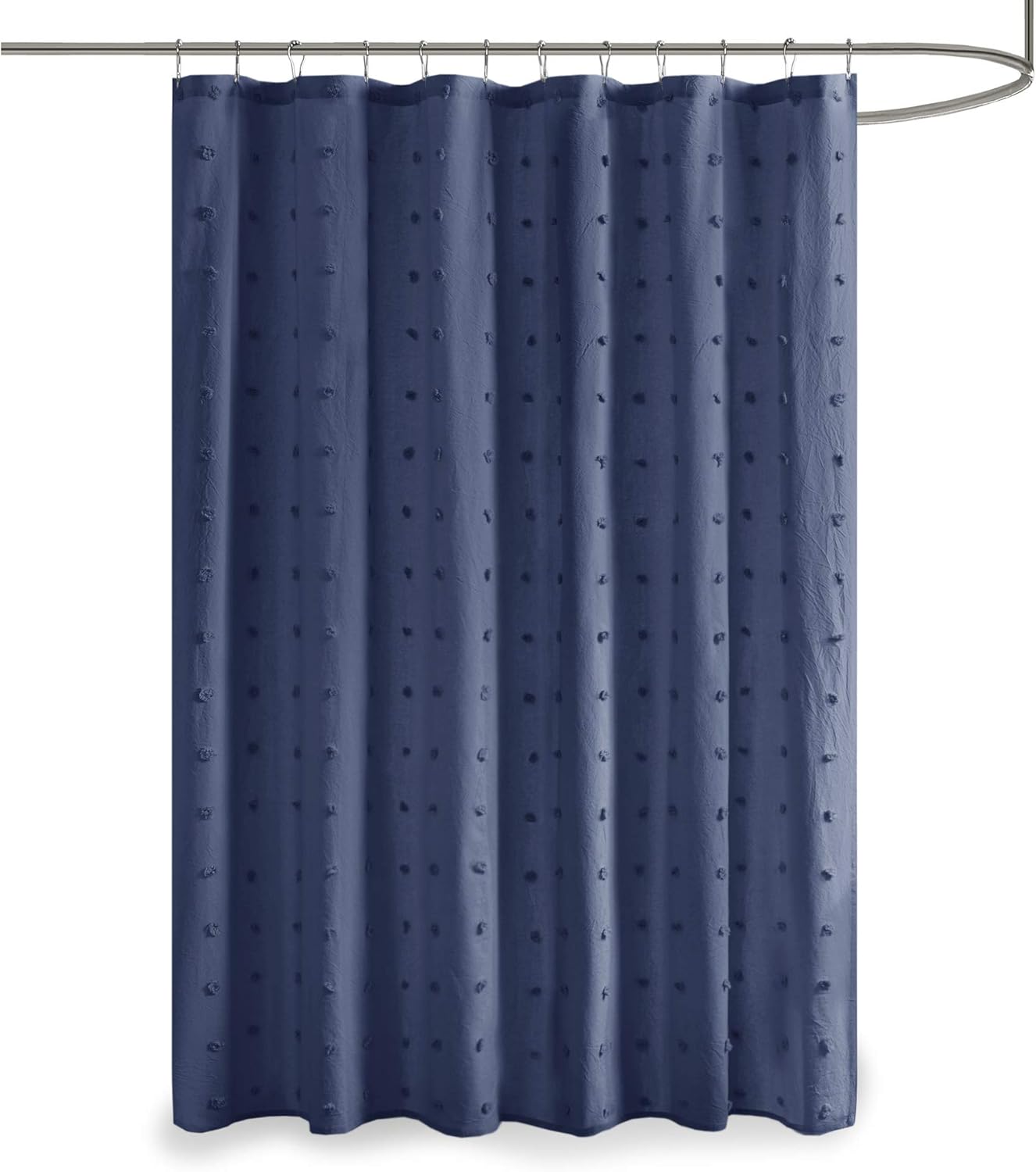 Urban Habitat Brooklyn Cotton Fabric Shower Curtain Jacquard Pom-Pom Machine Washable Shabby Chic Modern Home Bathroom Décor Bathtub Privacy Screen, 70" x 72", Indigo Blue