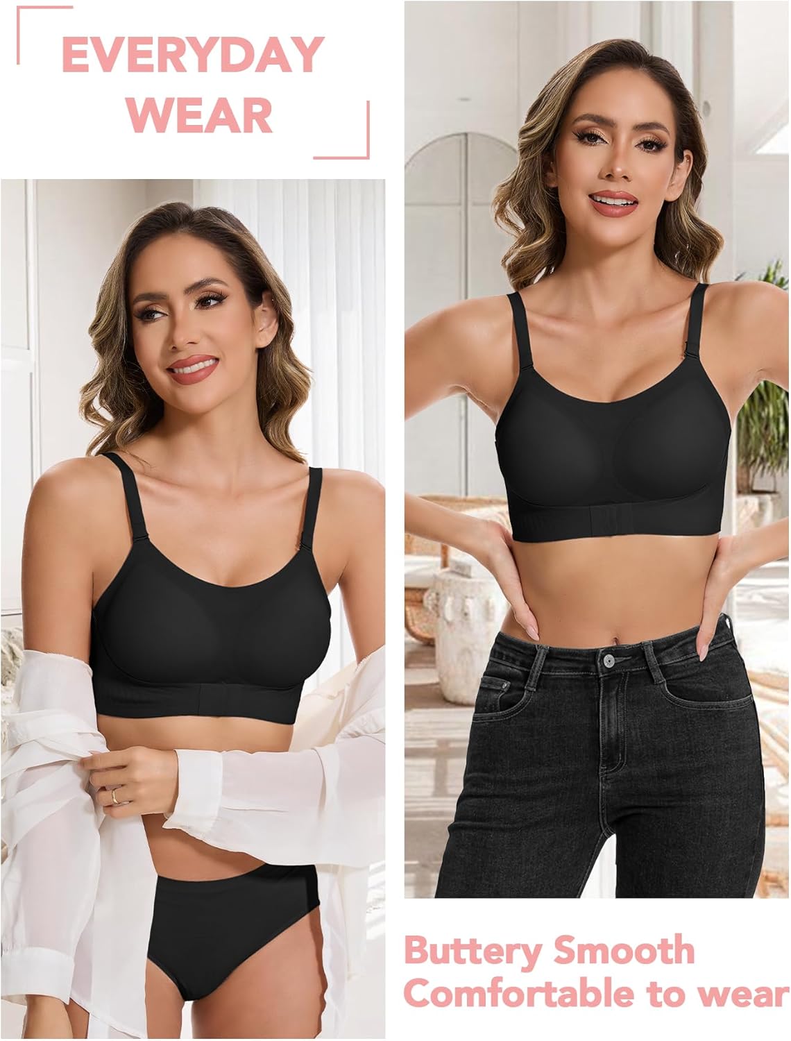 Wireless Push Up Bras for Women No Underwire Full Coverage Bralettes Soft Support Front Closure Bra - Image 6