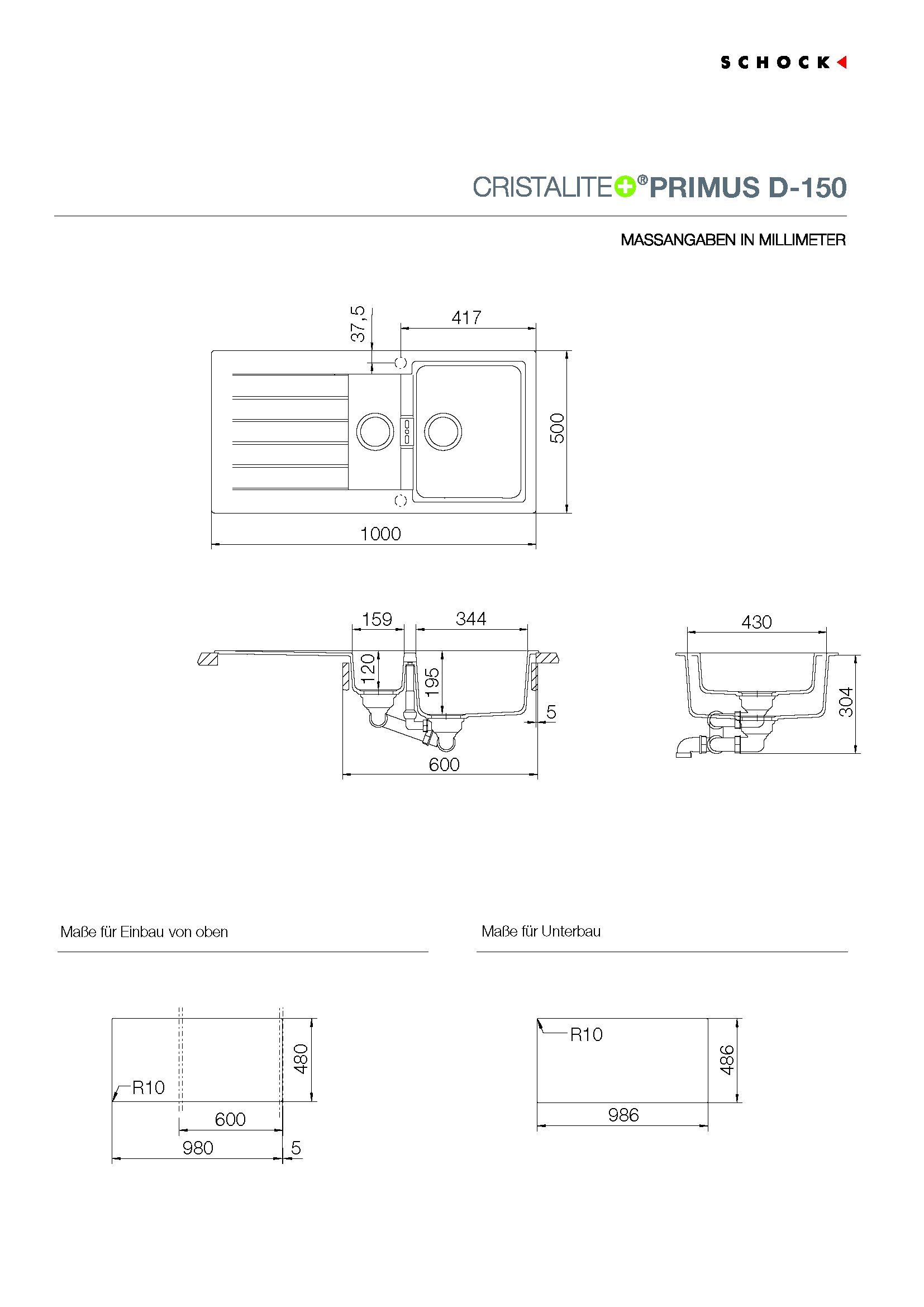 Schock Spüle PRID150UGNE Primus D-150 Unterbau, farbe nero