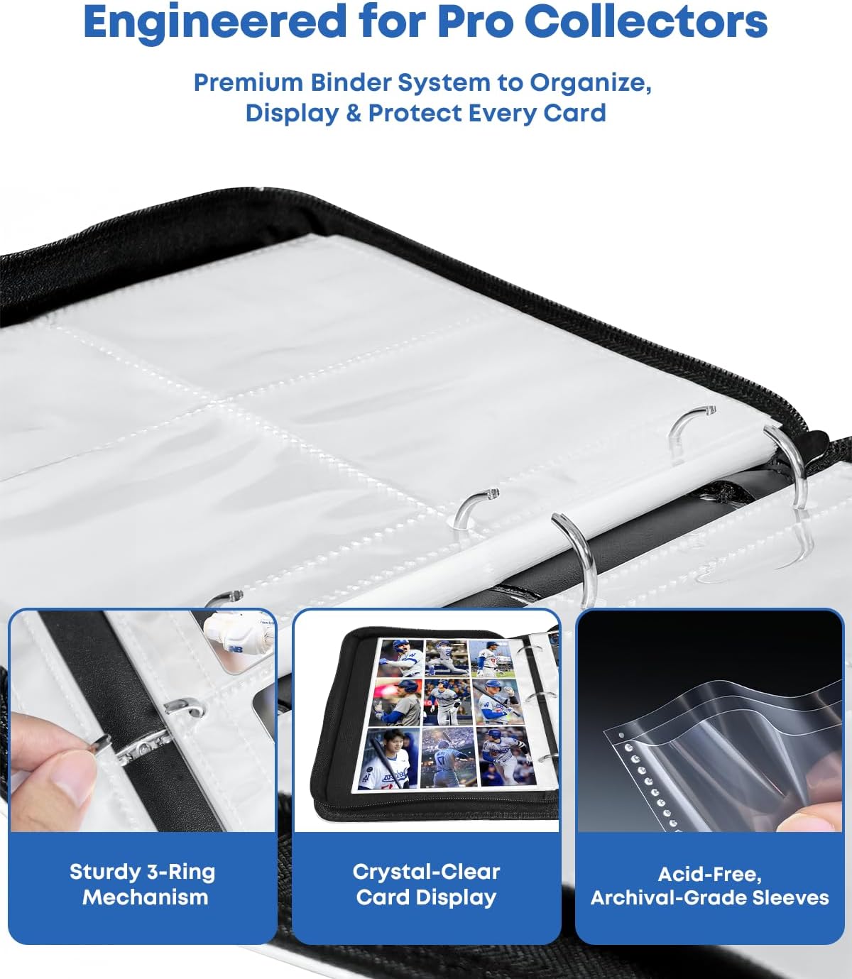 Baseball Card Binder 9 Pocket, Trading Card Binder 900 Pockets for Topps Cards 2025, PU Leather Sports Card Binder with 50 Removable Card Sleeves, TCG Binder Gifts for Boys and Girls