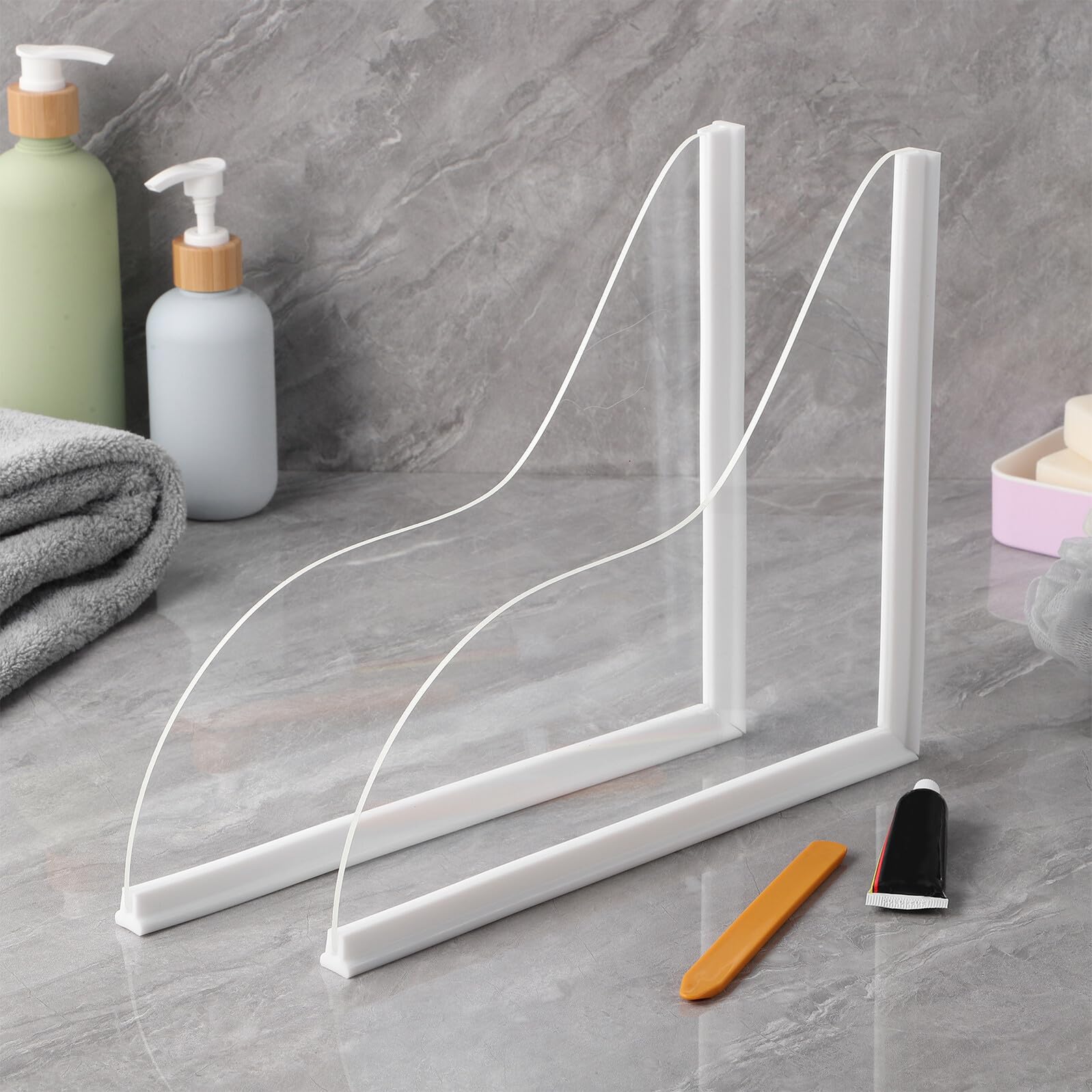 DOITOOL Spritzschutz aus Acryl für Badewanne und Waschbecken 2 Stück | Silikon, Küche und Bad, Wasserhaltend, Formstabil, Eckenschutz, Leichter Einsatz