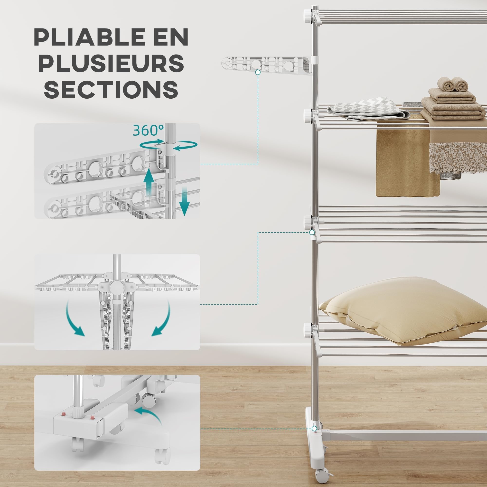 HOMCOM Séchoir à Linge étendoir Pliable Ailes latérales Utilisation intérieure et extérieure 142 x 55 x 172 cm 4 Niveaux Blanc
