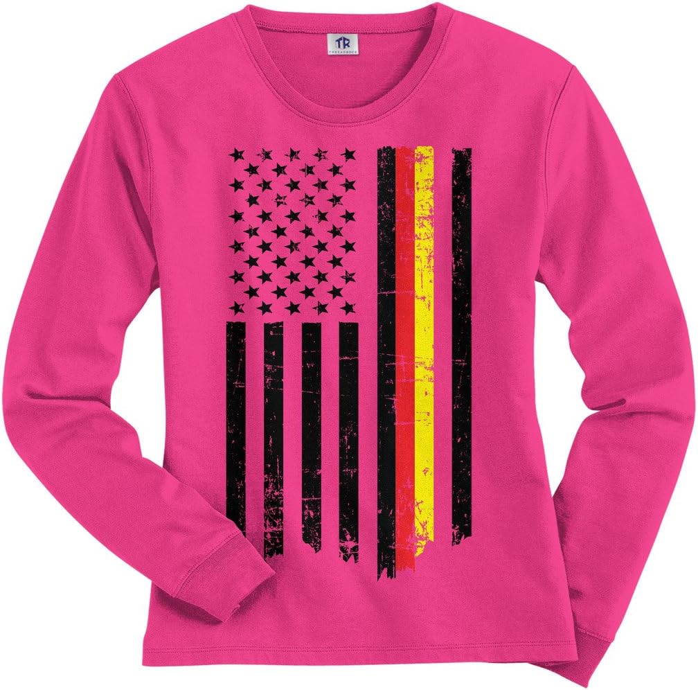 Threadrock Women's Germany USA German American Flag Long Sleeve T-Shirt
