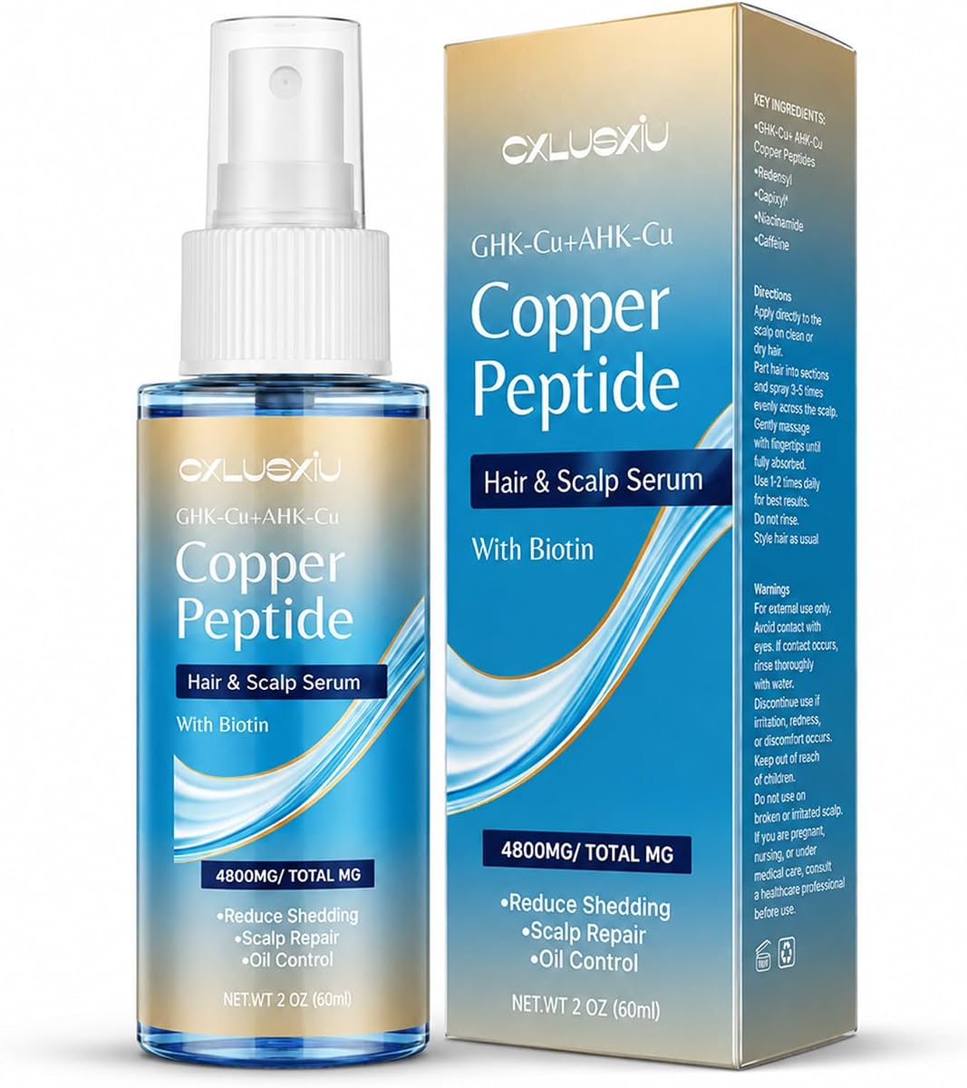 Copper Peptides Spray para el cabello del cuero cabelludo para un cabello de aspecto más voluminoso, suero ligero en laca para el crecimiento del cabello con péptido GHK-Cu, AHK-Cu, biotina, Redensyl y Saw Palmetto, 60 ml