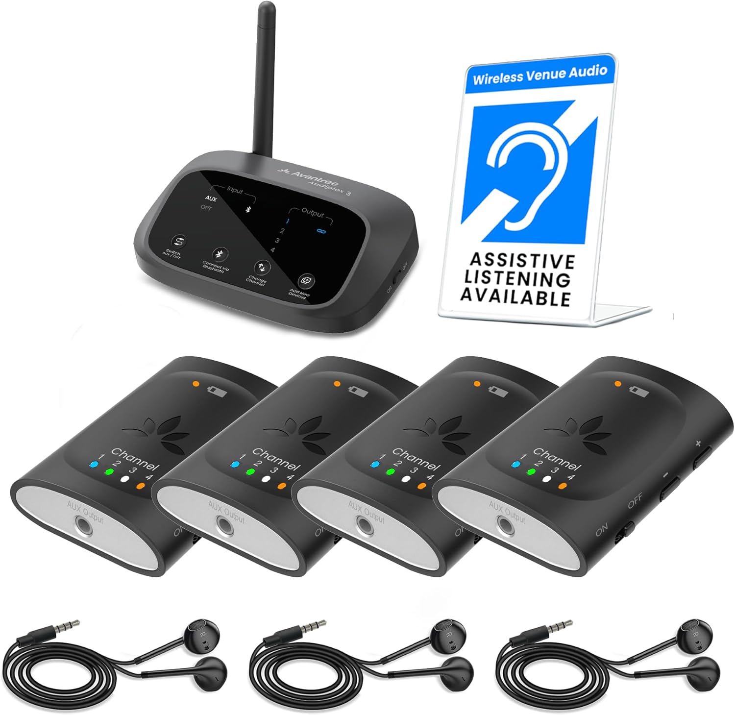 Avantree Audiplex M3 with 1 More Add-On Receiver – Multi-Channel Assistive Listening System for Church Translation & Classroom, Superior Sound & Low Latency, 328ft Range