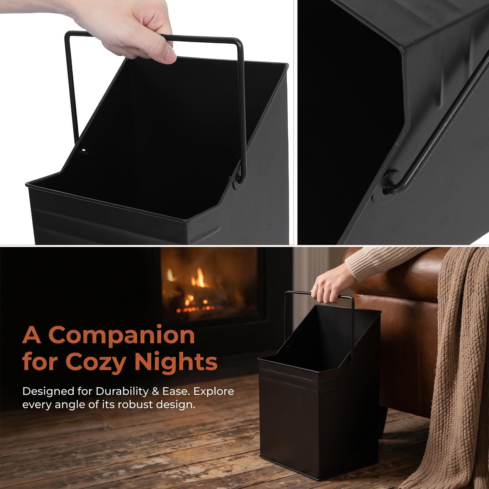 Zerodeko Cubo metálico para Cenizas de Chimenea: contenedor de carbón de Hierro | Cubo multiusos para cenizas de estufa de leña, ideal para fogatas de camping, sin tapa, 15x9x7".