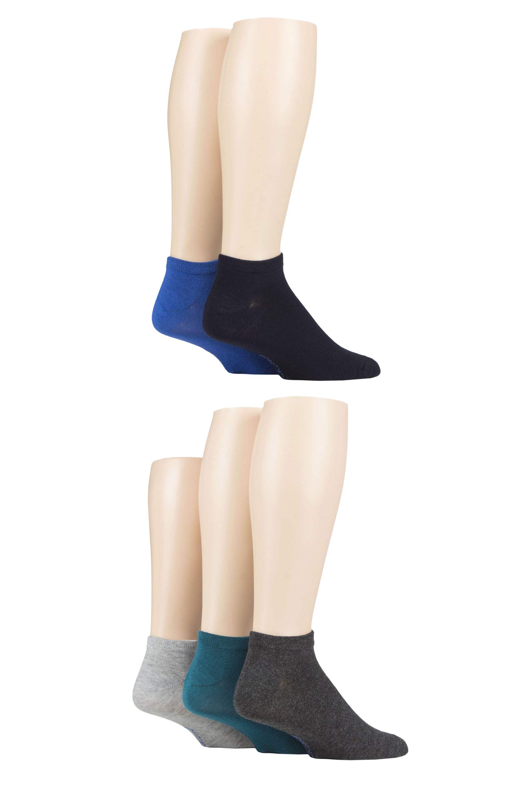 Sockshop Men's Blues Bamboo Striped And Plain Trainer Socks Pack Of 5 (, 7-11)