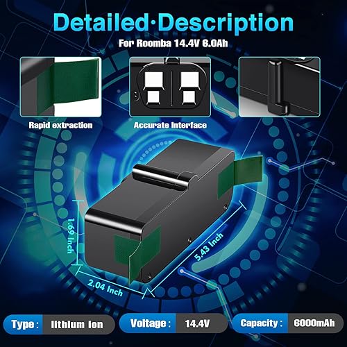 Miniatura 3 de TenHutt Batería de repuesto para iRobot Roomba R3 500 600 700 800 900 Series 14.4V Robot Aspiradora 980, 960, 895, 890, 860, 695, 695, 690, 690,