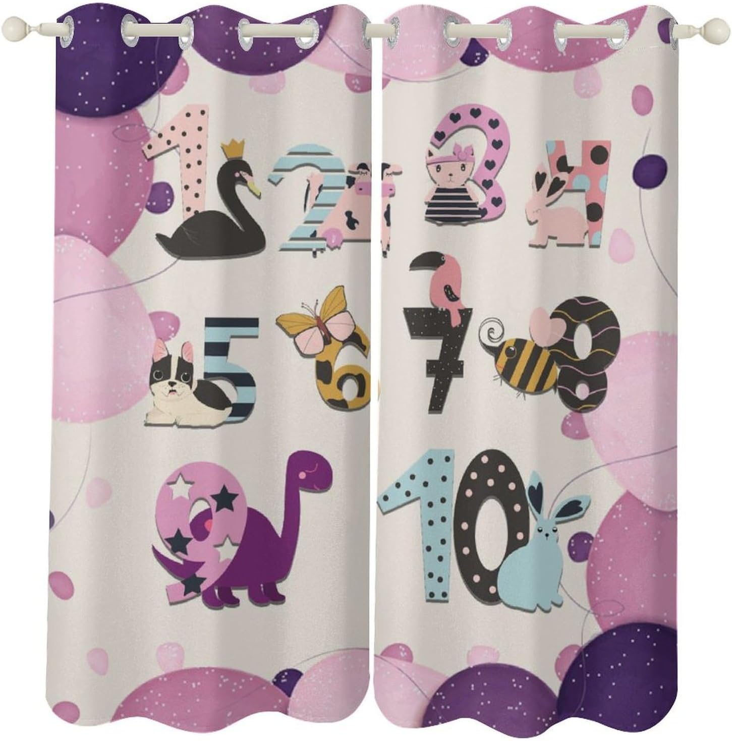 Cartoon Alphabet Curtains for Kids Room, Enlightenment Education Cute Colorful Animal Digital Weather Crayon Pattern Decor Window Treatments, Blackout Drapes for Nursery, 42x45inch (2 Panels)
