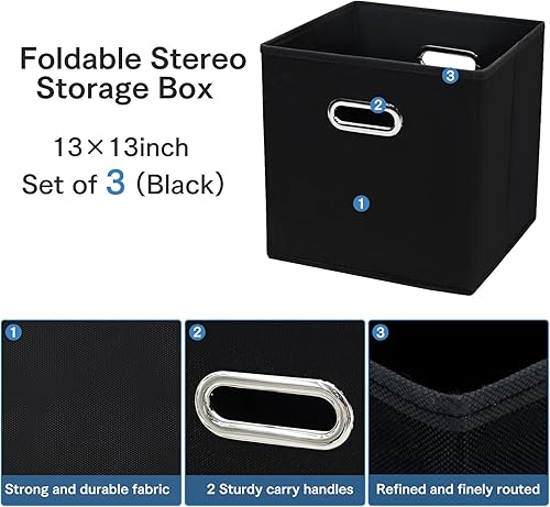 Miniatura 7 de Contenedores organizadores de 13 pulgadas, contenedores de almacenamiento de tela negra, canastas plegables con doble asa, organizadores de tela y