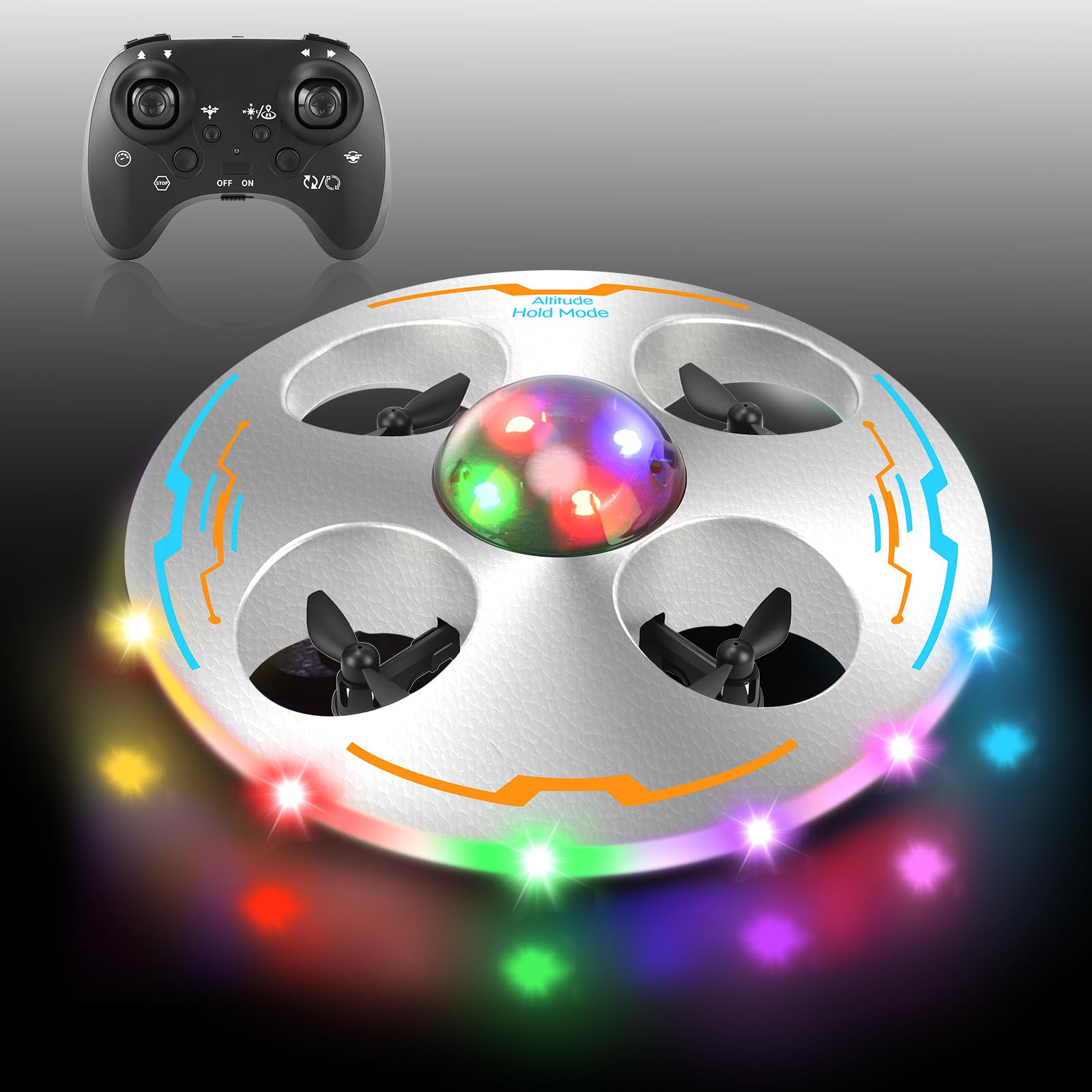 Charmofun Mini Drone per Bambini, Drone Giocattolo per Principianti UFO 360°,Droni Quadricottero con Luci LED e 3 Batterie, Droni Telecomandato Giocattolo Regalo per Ragazzi e Ragazze (Bianco)
