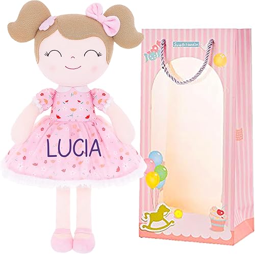 Miniatura 2 de Gloveleya Muñeca personalizada con tu nombre  Linda muñeca de felpa suave personalizada floral rosa para niñas, muñeca de felpa, regalos