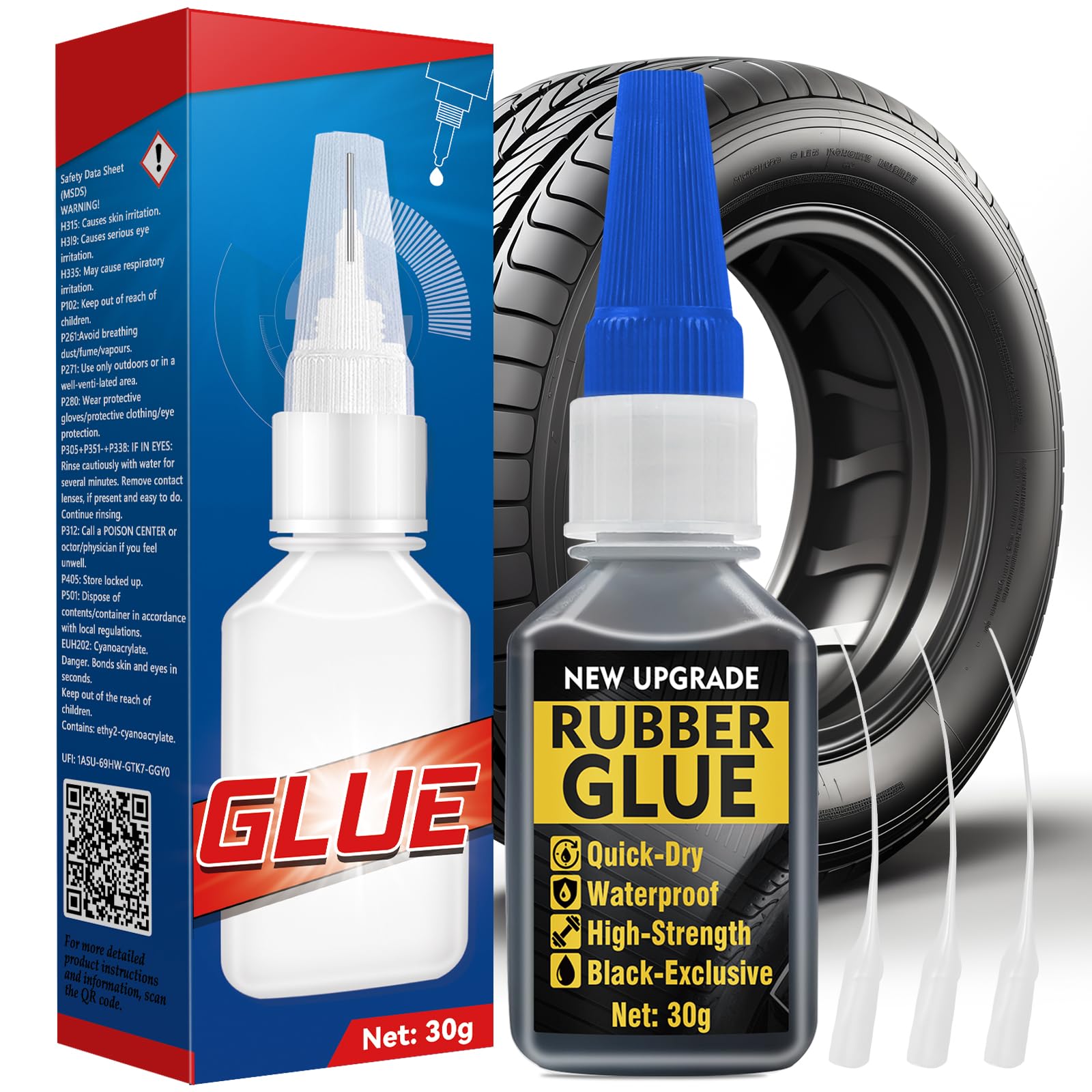 Pegamento Goma extrafuerte e impermeable, Pegamento Zapatos, 30 g, de secado rápido, para plástico, impermeable, para zapatos, productos de caucho y neumáticos. Incluye 3 goteros