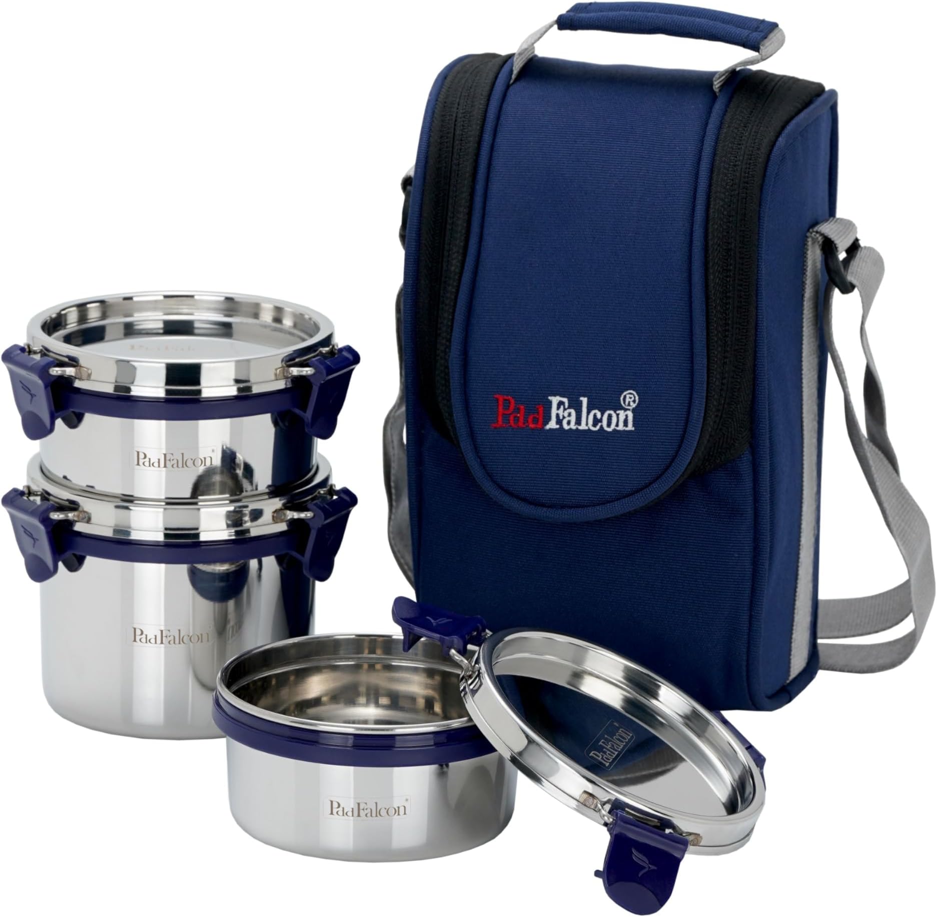 Stainless Steel Eco Nxt Lunch Box with Insulated Bag Set of 3, Blue (1000ml), with BIS Certified, Jindal Seal & Made in India Lunch Box