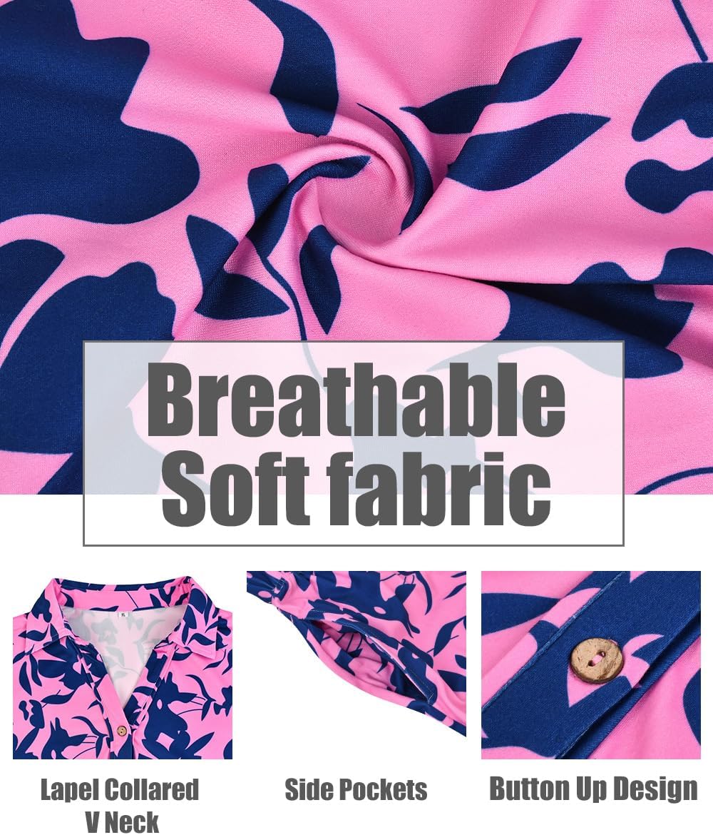 CARCOS Plus Size Dresses for Curvy Women Collared Vneck Short Sleeve Dresses Midi Summer Ruffle Dress with Pocket XL-5XL - Image 5