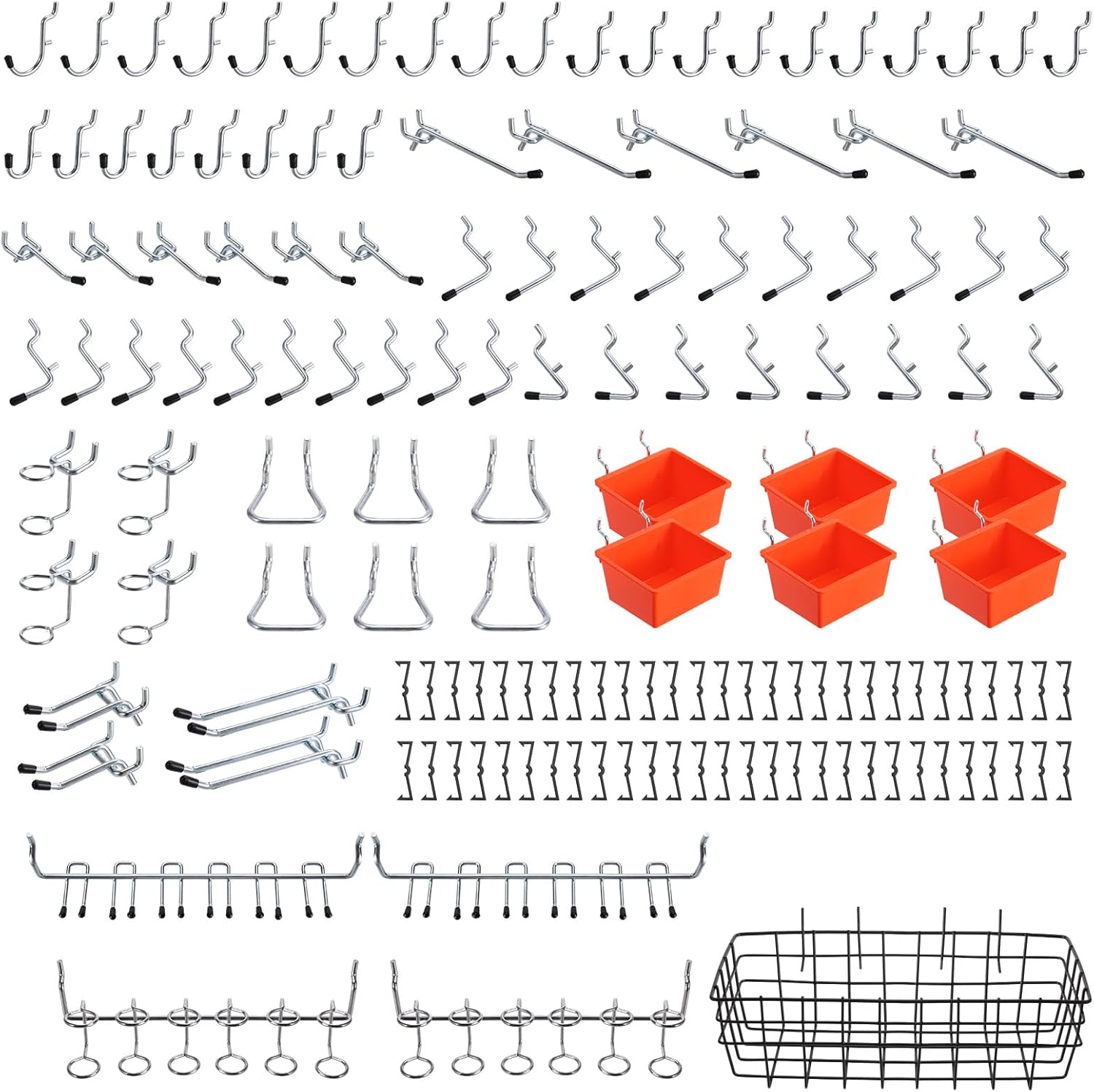 ENJOYWOOD Pegboard Organizer Accessories Kit 155 PCS, Peg Board Hooks Assortment with Bins, Baskets for 1/4 inch Pegboard Wall Organizer, Garage Organization, Workbench, Craft Room, Hanging Tools