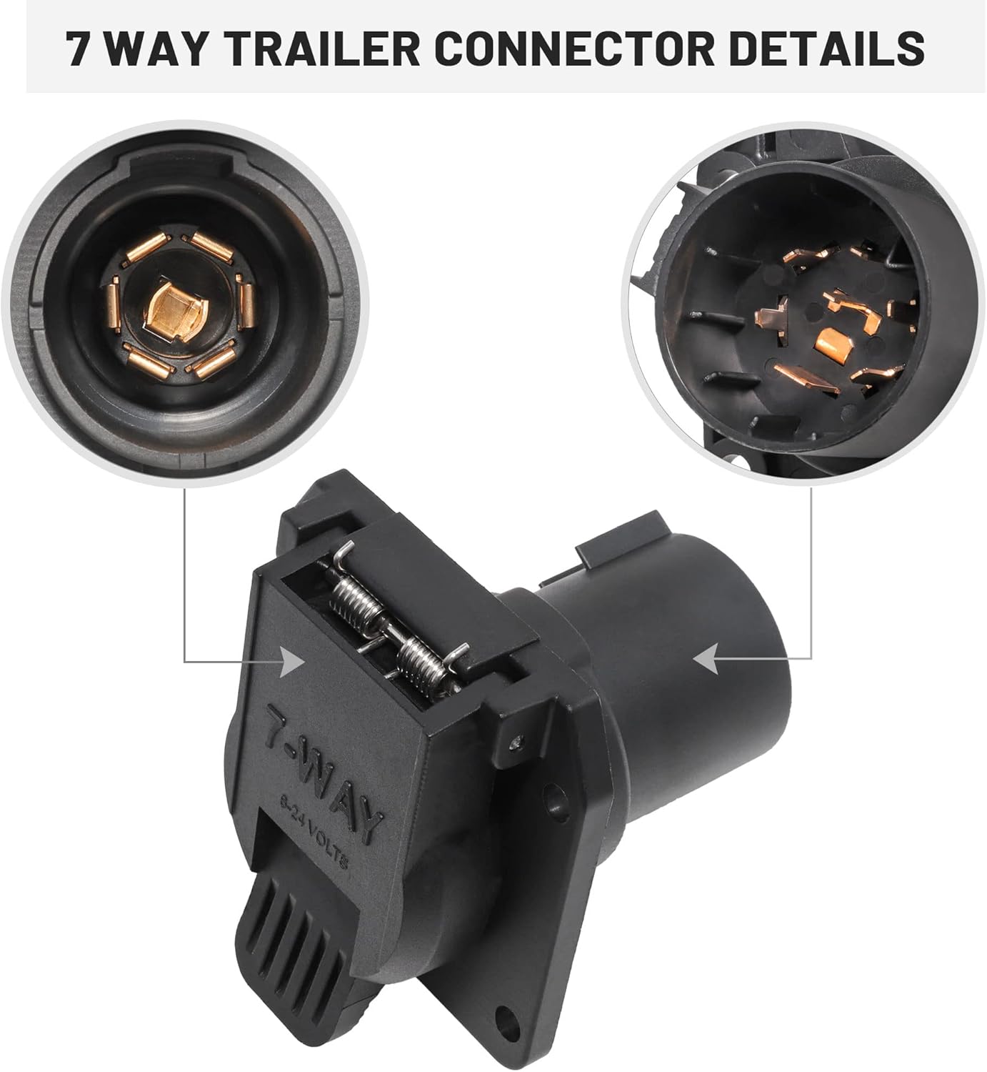 Oyviny Heavy Duty 7 Pin Trailer Plug Connector 8 Feet + Replacement USCAR to 7 Way RV Blade Trailer Connector