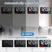 Vista 2 de Reloj digital de pared, reloj despertador digital LED de 11.5 pulgadas, pantalla grande, con control remoto, brillo ajustable, calendario