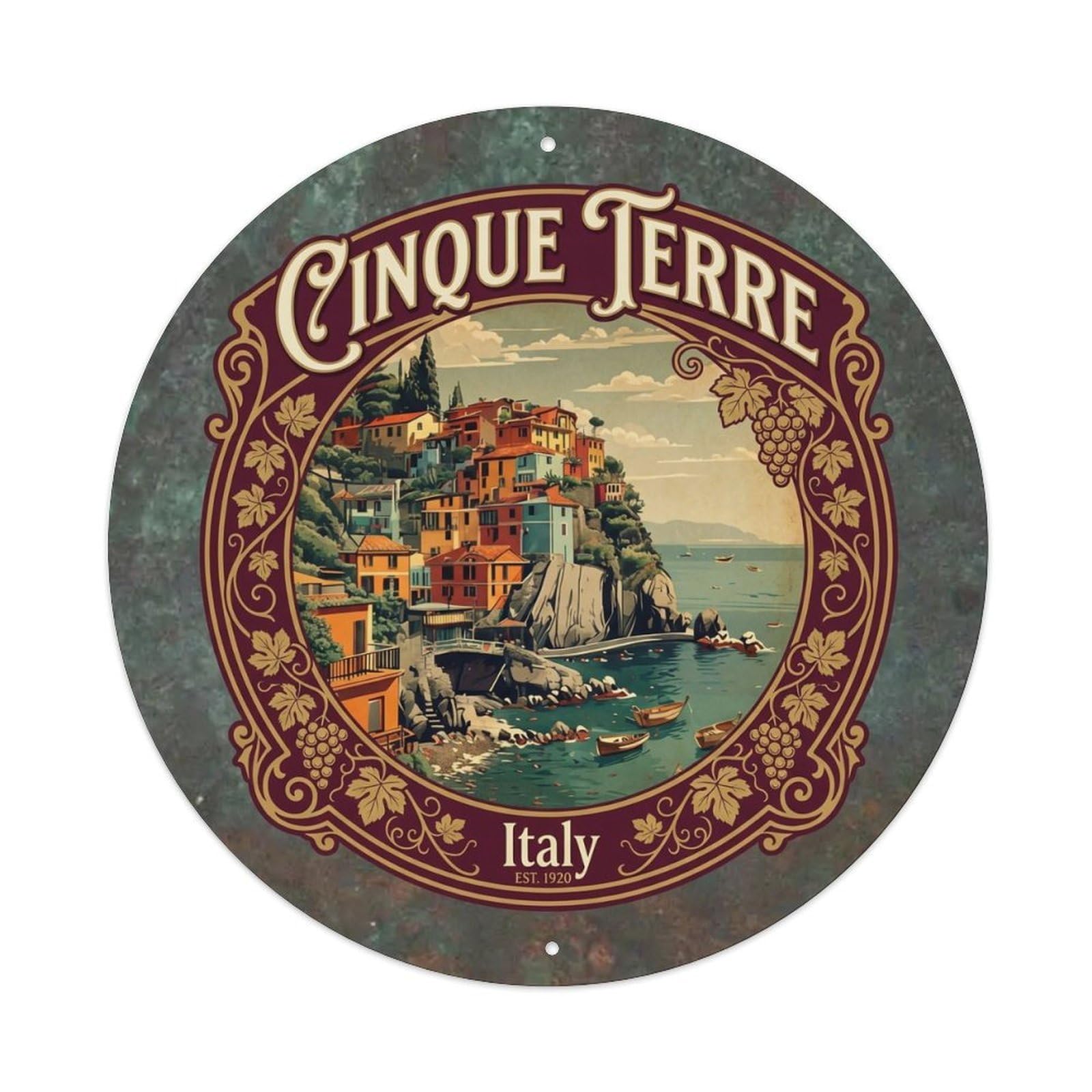Vintage Travel Cinque Terre Italy Naval Metal Tin Sign