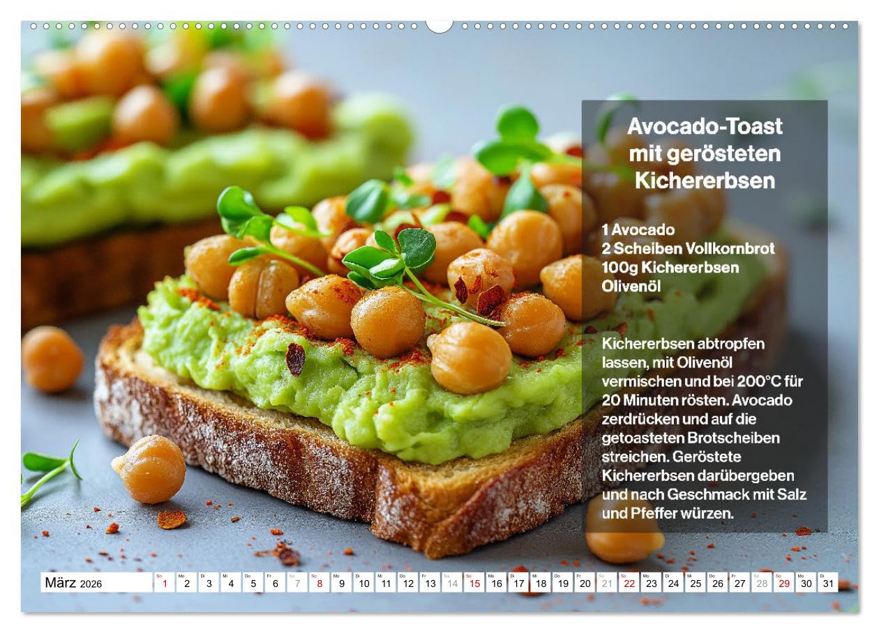 Veganes Soulfood - Leichte vegan Rezepte für jeden Monat (hochwertiger Premium Wandkalender 2026 DIN A2 quer), Kunstdruck in Hochglanz: Jeden Monat ... lecker und saisonal! (CALVENDO Lifestyle)
