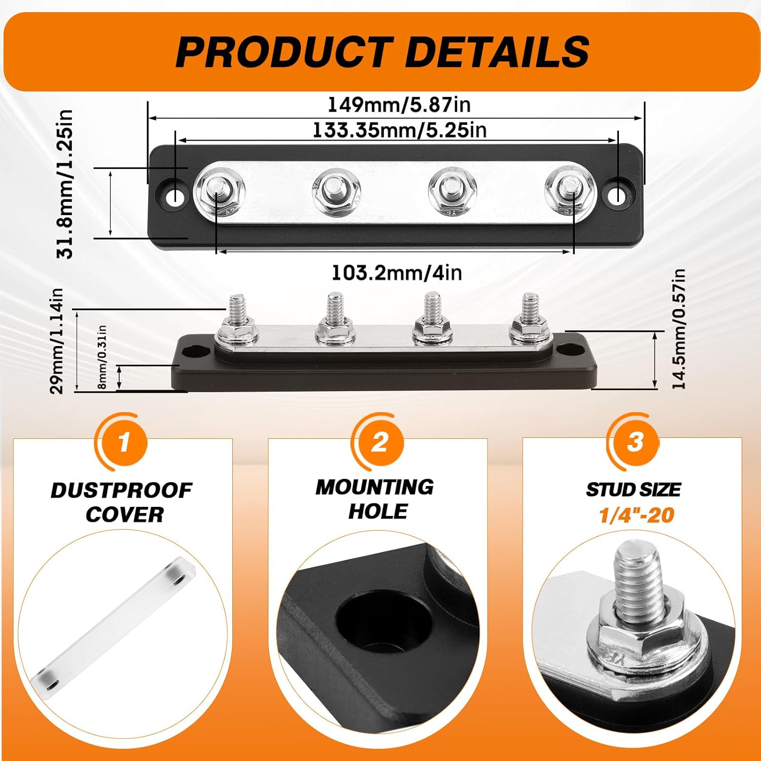 Common Busbar Power Distribution Block Battery Terminal Block for Car & Marine Applications 1/4" M6 150A with Dustproof Cover CBB (4 Poles)