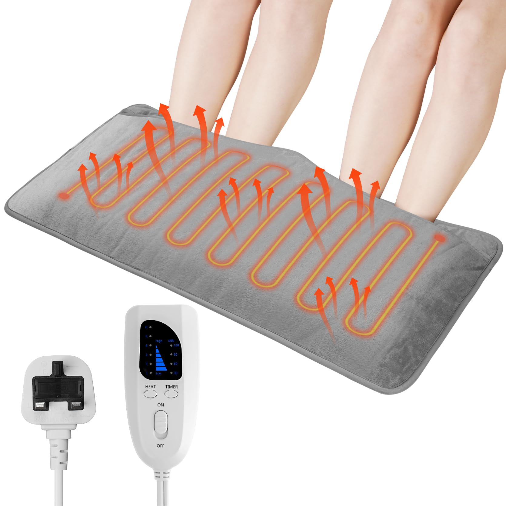 LAMA Electric Heated Foot Warmer, 74x40CM Fast Heating Foot Warmer Pad, Washable Feet Warmer with 6 Levels Temp & 4 Timers