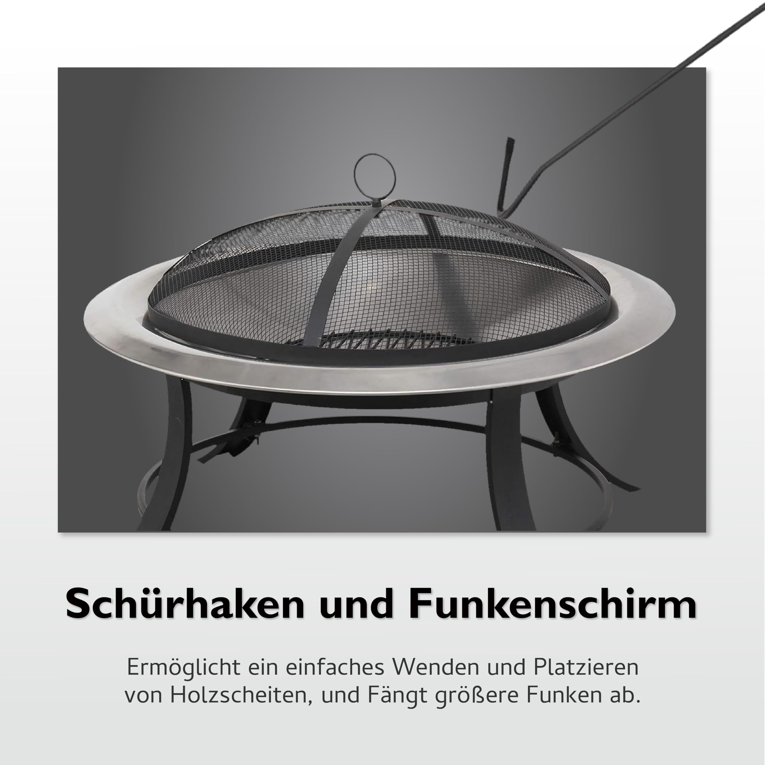 tepro Feuerschale Silver City, mit Edelstahl-Feuerschale, Schürhaken und abnehmbarem Funkenschutz, ca. Ø 74 cm, Maße ca. 74 x 74 x 50 cm (mit Füßen), Schwarz/ Silber