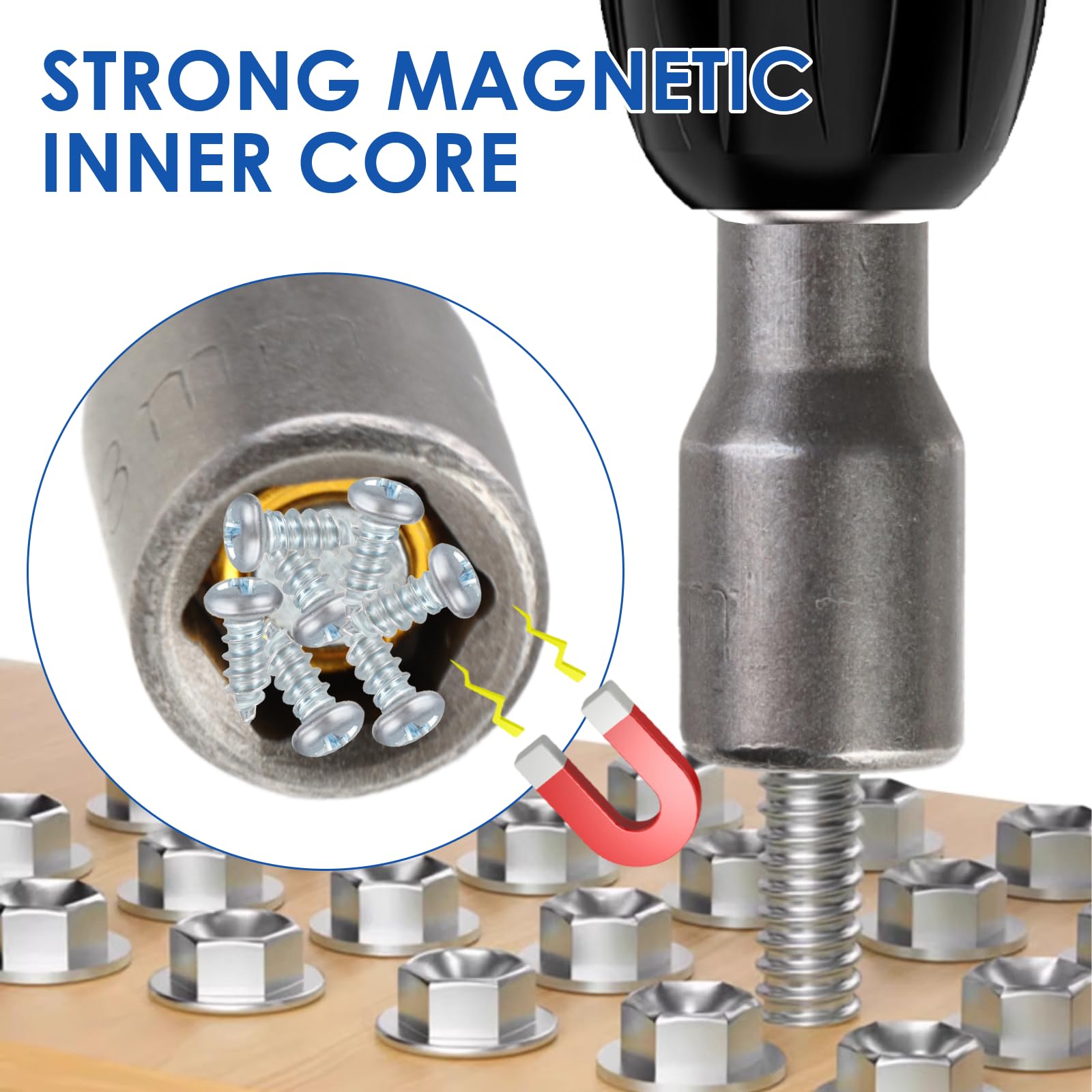 5Pcs 1/4" Hex Shank 8mm x 65mm Magnetic Nut Setter Driver Drill Bit Set - Image 4
