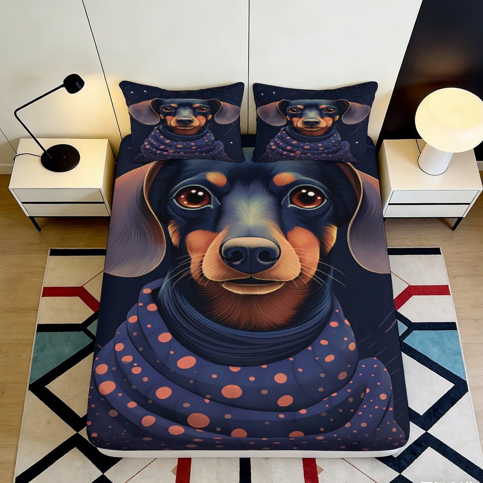 3D Printed Dachshund Dog Fitted Sheet Microfiber Soft Breathable Art Pattern Mattress Cover for Bedroom Dorm Decor 90x200x25cm