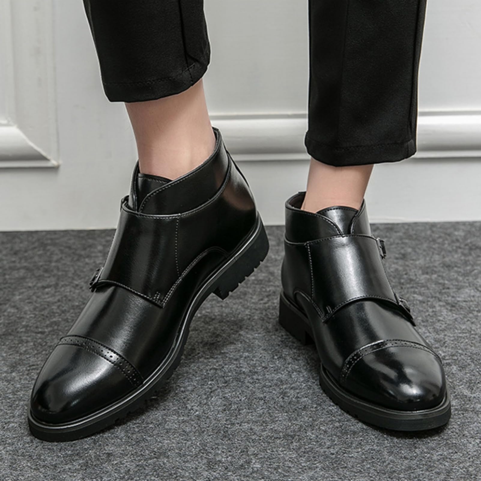 ANUFER Uomo Elegante Doppia Fibbia Monk Stivaletti A Punta Affari Scarpe Eleganti
