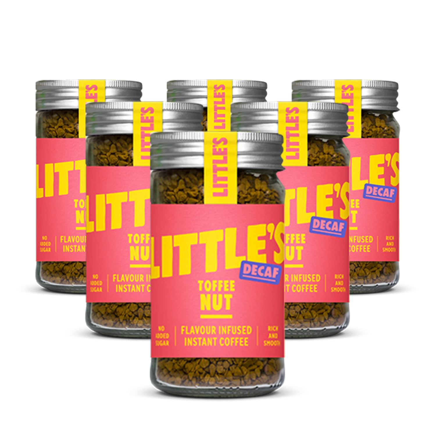 Little's Toffee Nut Flavoured Decaf Instant Coffee, 6 Pack (50g x 6) - Decaffeinated Coffee, Rich & Smooth, Infused With Toffee Flavour - Vegan Friendly, Low Calories, No Added Sugar