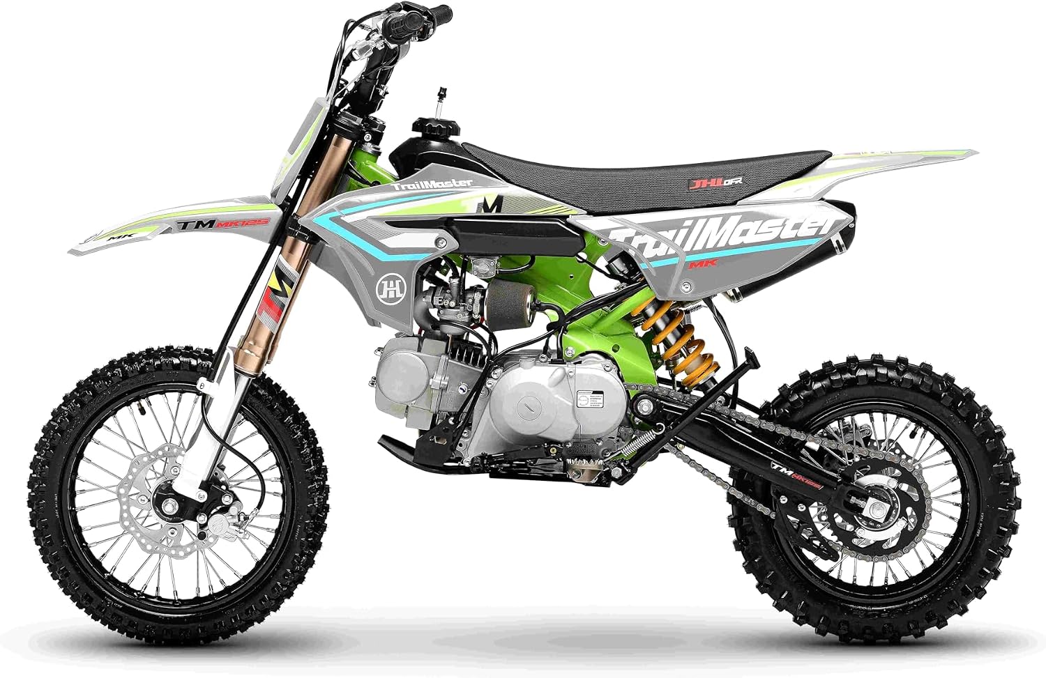 Trailmaster JHL Pro Series TM MK125 Dirt Bike Electric Start, Extended Frame, 14 inch Front tire, 29.5 seat Height Manual Trans