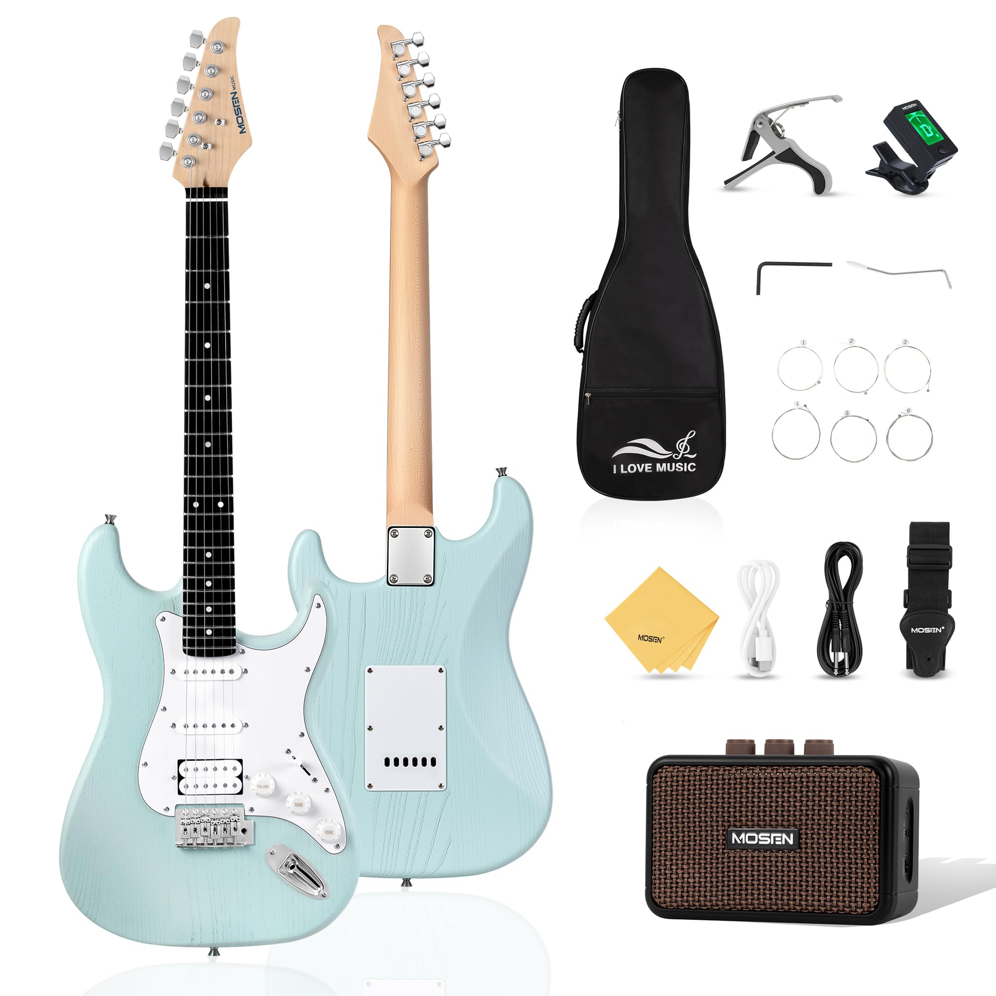 Mosen 39 Inch Electric Guitar with HSS Pickups & Single-Coil Tremolo System - with 5W Amp…